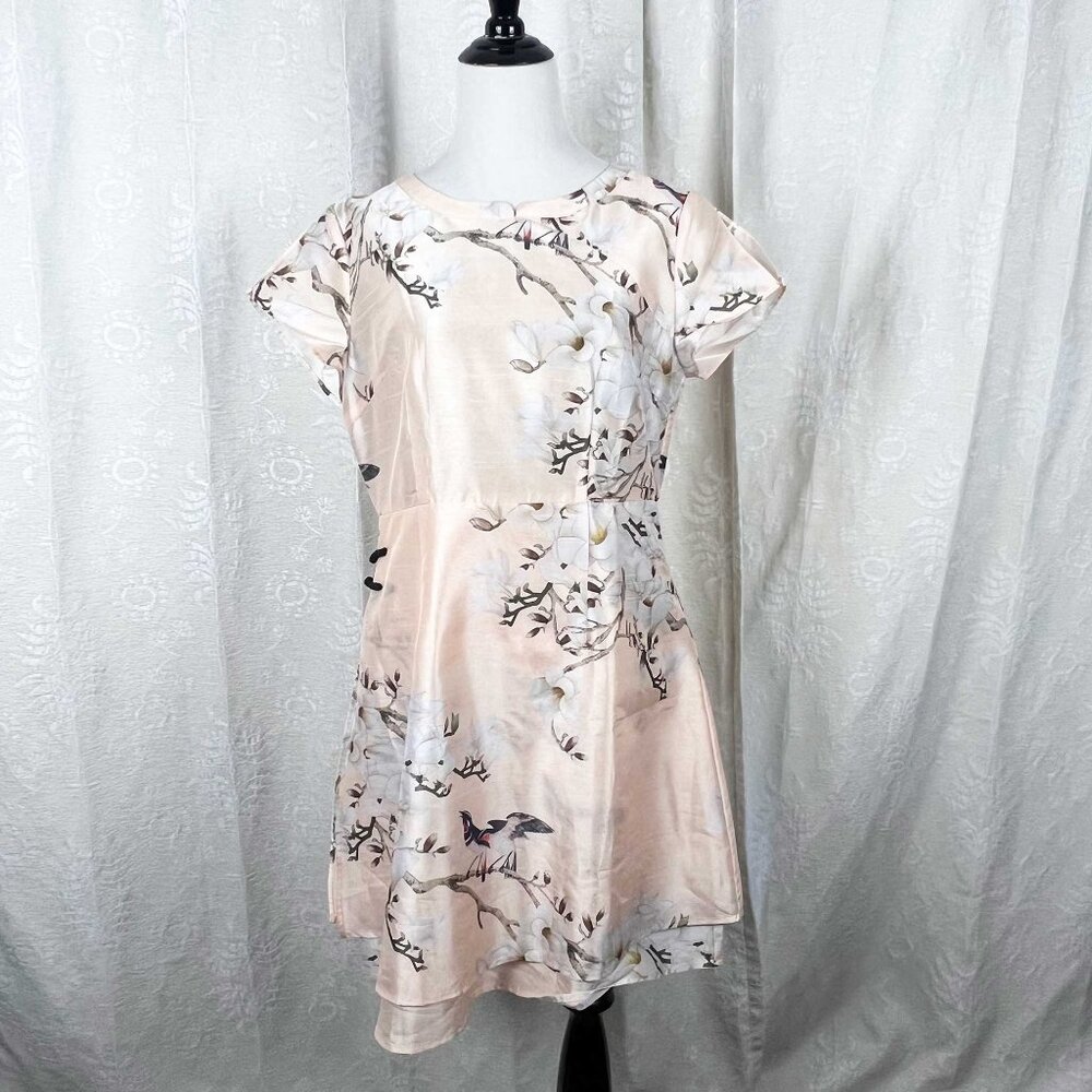 Dan Munier apricot Asian floral fit & flare dress